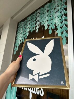 PLAYBOY White Bunny Logo Wall Plaque with Gold Frame